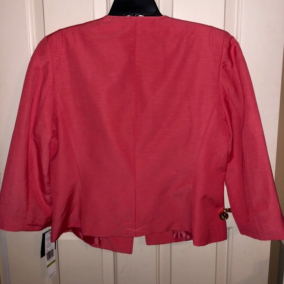 NWT LARRY LEVINE Coral Contrast Stitching Linen Jacket Blazer - Picture 3 of 9